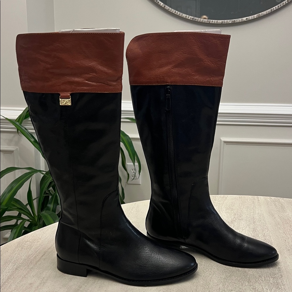 Cole Haan Two-Tone Knee High Leather Riding Boots Women’s Size 7.5 Black / Brown - Picture 3 of 9